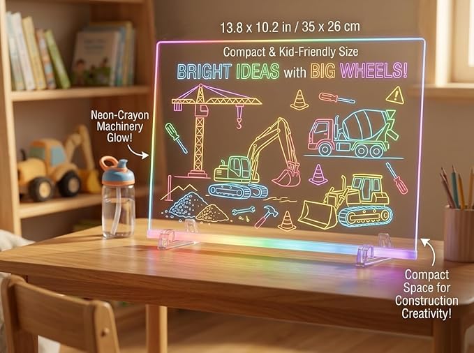 LED Light-Up Note Board with 7 Colors, 13"x10" Drawing Tablet for Kids, Includes Markers, Adapter, Cleaning Cloth & Hanging Chain, Reusable Dry Erase Message Board, Greeting Card,Gifts for Kids Age 3+