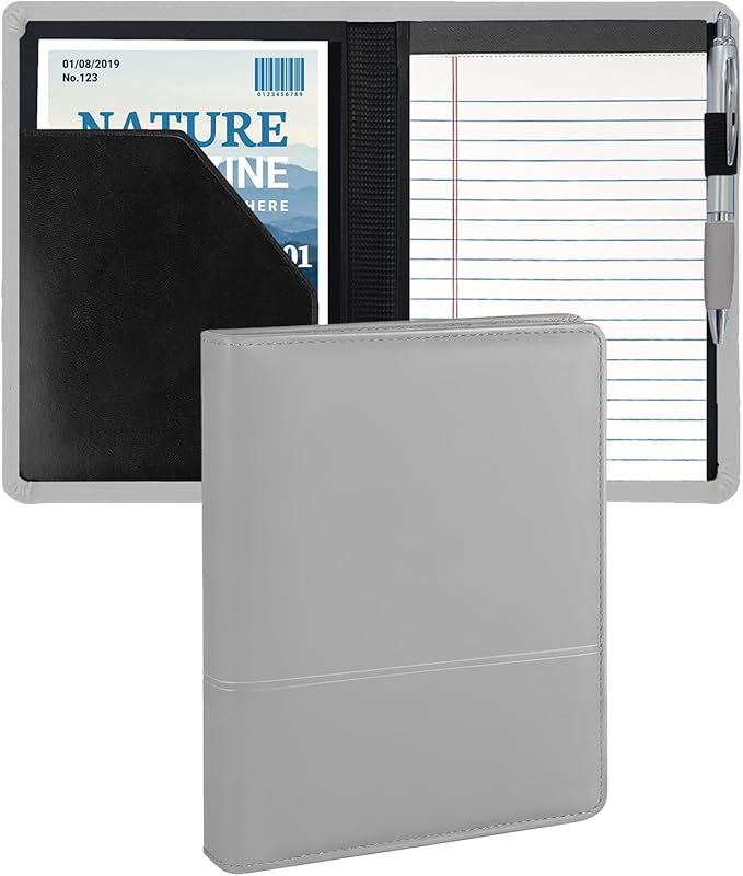 A5 Padfolio Business Portfolio Folder,Junior Size Document Folder Organizer, Padfolio with Interior Pocket and Pen Loop, 5 x 8 Writing Pad Included, Light Pink.