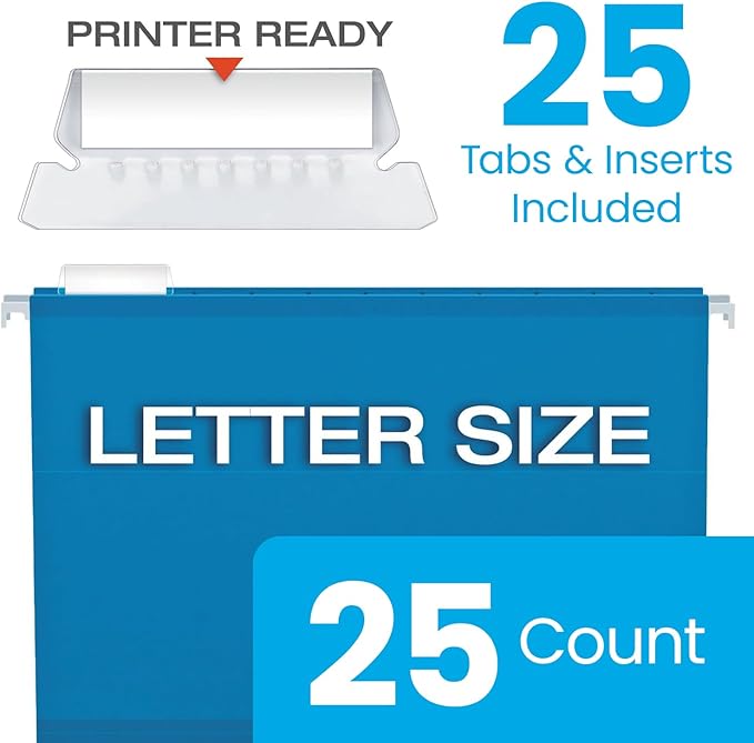 Pendaflex Reinforced Hanging File Folders, Letter Size, Blue, 1/5 Cut, 25/BX (4152 1/5 BLU)