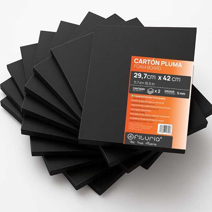 OFITURIA Foam Board, Black, A3 (29.7 x 42 cm), Pack of 2, Expanded Polystyrene Plate, Lightweight and Rigid, Foam Board, Versatile and Cuttable, for Crafts and Models, 5 mm