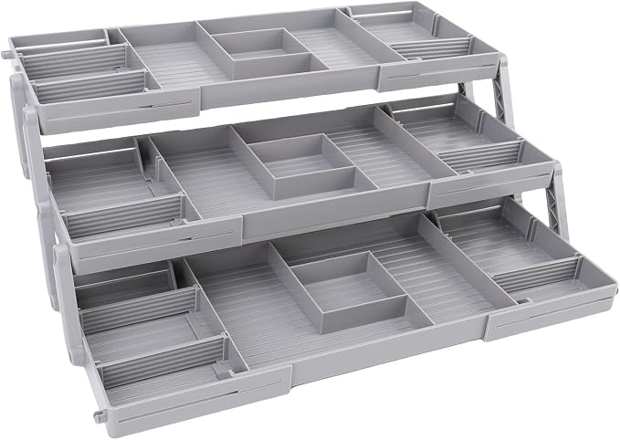 Drawer Organizer, Expandable and Foldable 2/3 Tier Multifunctional Desk Organizer Made From ABS Plastic with Multiple Compartments for Cosmetics Jewelry Utensils Office Supplies (3 Tier)