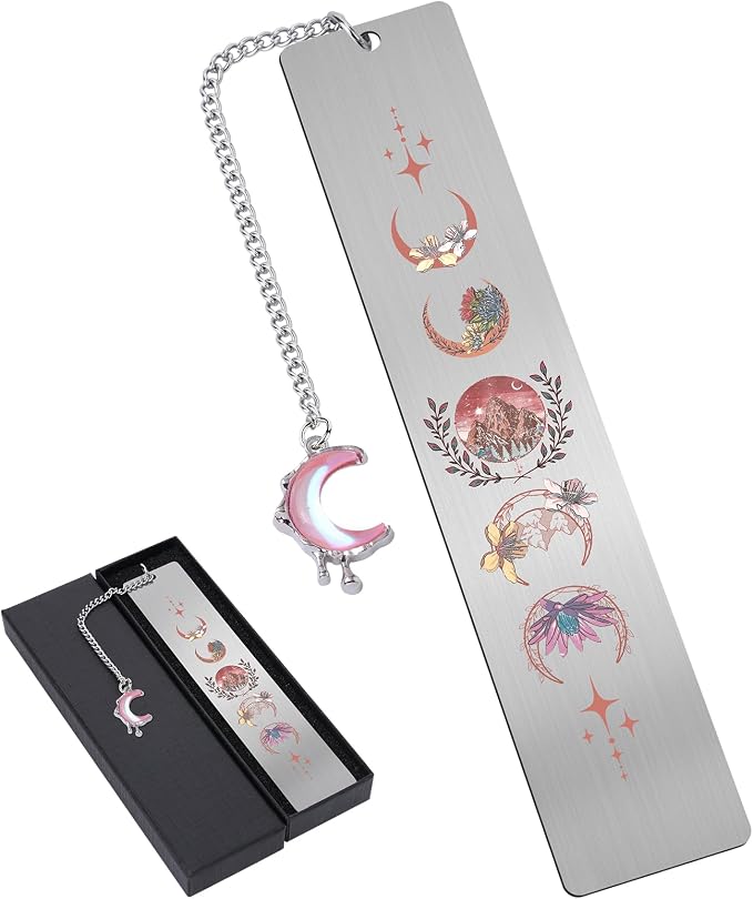 Fantasy Acotar Metal Bookmark - Charm Book Marks for Reading Women Gifts Pink Moon Mountains Aesthetic Page Markers for Kids Book Lovers Bookish Student Teacher School Birthday Accessories