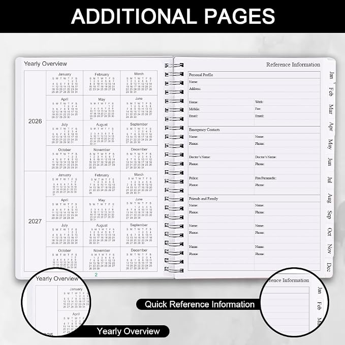Cheericome Planner 2026-2027, Monthly Weekly Planner Runs January 2026 to June 2027, 26-27 Planners with PP Cover and Elastic Bond, 18 Month, Black Monthly Planner Calendar