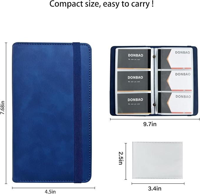 Leather Professional Business Card Holder Book Organizer, 240 Card Slots Capacity Booklet, Premium PU Name Cards Storage Folder with Soft Cover, Credit Card Binder Holder for Men/Women (Dark Blue)