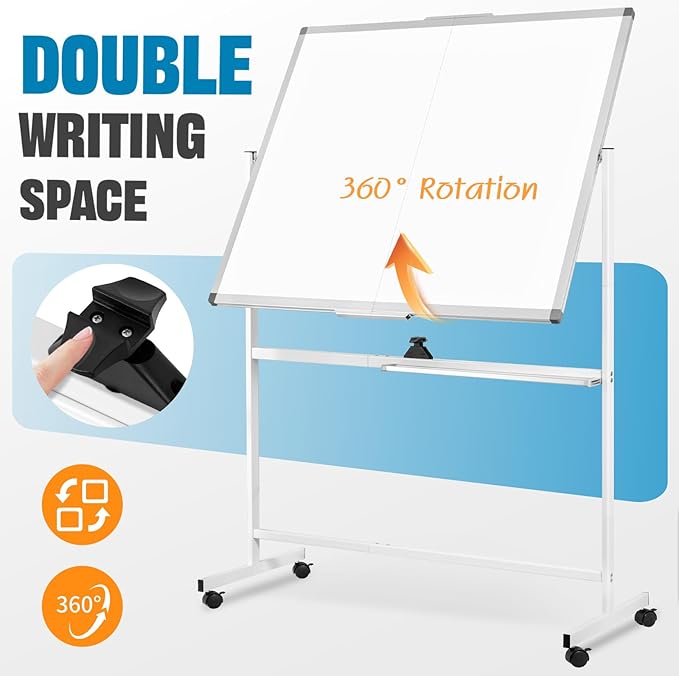 Large Rolling Whiteboard with Stand, 60" x 48" Double-Sided Mobile White Board Dry Erase, Giant Magnetic Dry Erase Board on Wheels for Office, Home & School