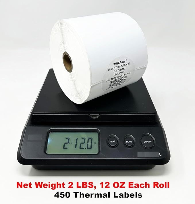iMBAPrice 4x6 Inch Direct Thermal Labels, 900 Labels (2 Rolls x 450), 1" Core, Compatible with Zebra ZP450 ZP500 ZP505 GK420D GX420D, USPS UPS FedEx DHL, Adhesive Barcode Labels
