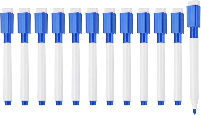 PATIKIL Whiteboard Pen, Fine Tip Dry Erase Deep Blue White Board Markers with Eraser Whiteboard Calendar Supplies for Classroom Office, 12 Pcs, 0.5-1mm Tip