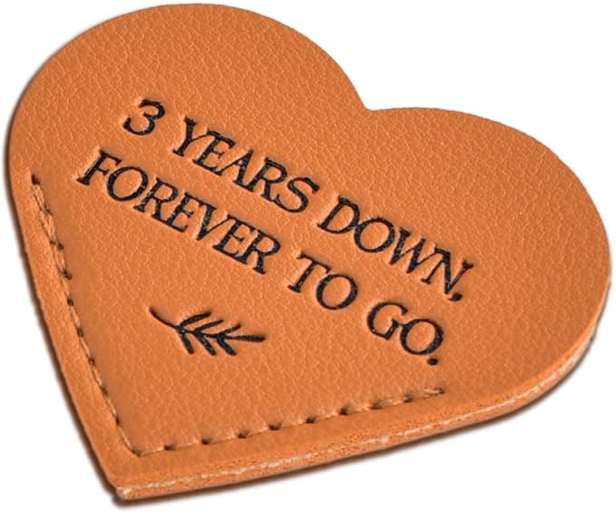 3 Year Anniversary Leather Gift for Her Him, 3rd Wedding Anniversary Traditional Gifts for Wife Husband, Unique Leather Heart Bookmark (2.16‘’) Ideas for Men Women Couple
