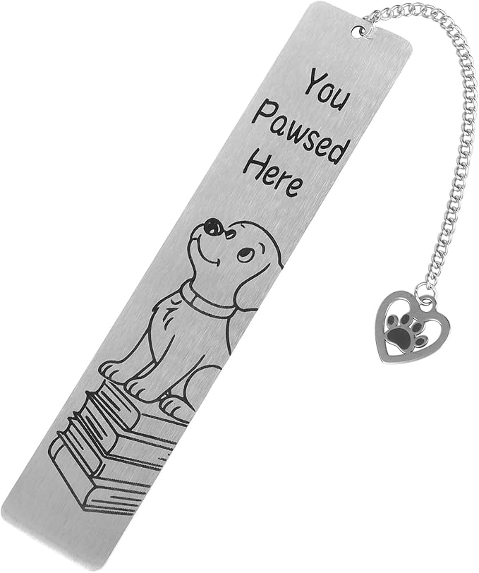 Tinoaly Dog Book Markers, Stainless Steel You Paused Here Dog Bookmark Funny Cute Bookmark with Gift Box for Women and Men Retriever Gift Reading Accessory (Style 2)