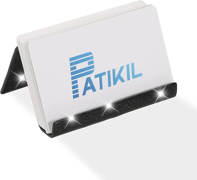 PATIKIL Business Card Holder for Desk, 2Pcs Acrylic Business Card Holders Shine Card Stand Organizer Cards Display for Office Exhibition, Black/Silver