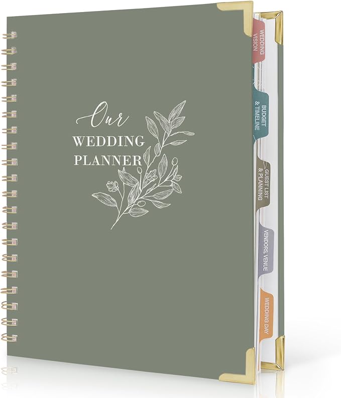 Minimalist Wedding Planner Book and Organizer, Bridal Wedding Planning Binder with Tabs, Pockets, Checklists, Calendars, Engagement Gift for Newly Engaged Couples, 8x10.8"