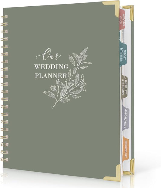Minimalist Wedding Planner Book and Organizer, Bridal Wedding Planning Binder with Tabs, Pockets, Checklists, Calendars, Engagement Gift for Newly Engaged Couples, 8x10.8"