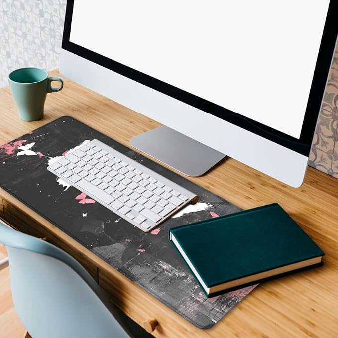 Gothic Aesthetic Gaming Mouse Pad Desk Pad White Butterfly Street Art XL Mousepad Large Mousepad Extended Laptop Keyboard Mat Gaming Desk Pad Office Computer Keyboard Laptop Home 31.5"x11.8"