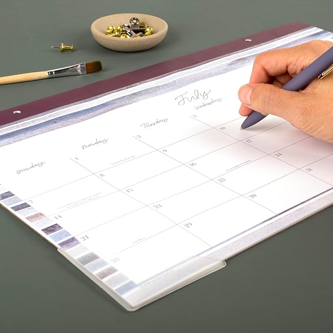 Cambridge Desk Calendar 2025-2026 Academic, Leah Bisch, Monthly Desk Pad, 17-3/4" x 11", Compact, Stripe (LB39-705A)