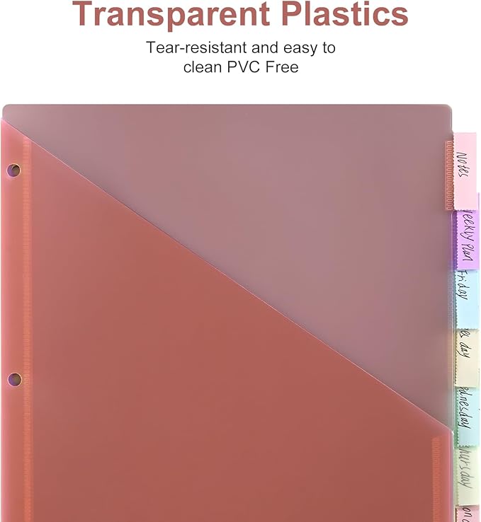 48 Counts 8-Tab Binder Dividers, Index Pockets for 3 Ring Binders, 8 Pastel Colors, US Letter Size (6)