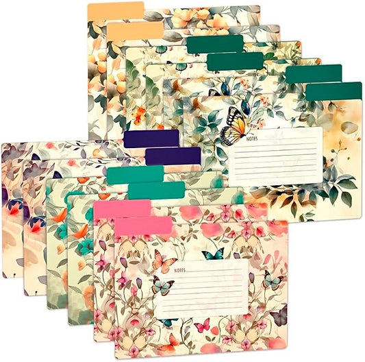 12pcs Decorative File Folders Letter Size, Butterfly Design Folders with Notes, Cute File Office Folders with Floral Patterns, 1/3 Cut Tab, Matte Paper Archival File Folders