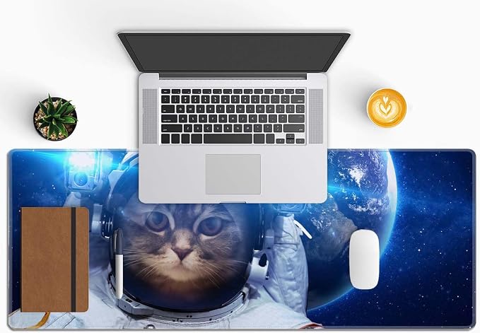 Astronaut Cat Nebula Galaxy Outer Space Gaming Mouse Pad XL Extended Large Desk Mat Big Mousepad Non-Slip Rubber Base Stitched Edge Long Desk Pad for Desktop PC Computer Gamer,31.5×11.8 Inch