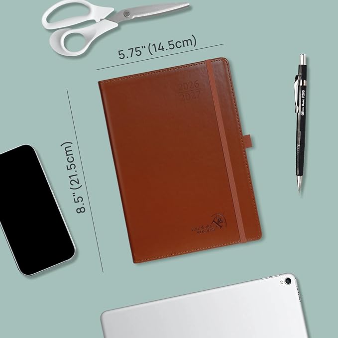 POPRUN Daily Planner 2026-2027 One Page per Day, (A5 Size 5.7" x 8.5") Academic Planner (July 2026 - June 2027) Hourly Appointment Book with Vegan Leather Hardcover, Monthly Tabs & Inner-pocket - Night Sky Navy Blue