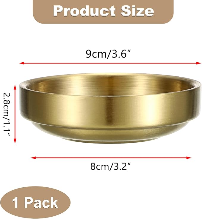 BTSKY 1 Pack Flat Golden Paper Clip Holder, Stackable Desk Organizer Metal Storage Bowl for Small Office Supplies Paper Clips & Tiny Parts, Cute Round Jewelry Storage for Office Bathroom Vanity