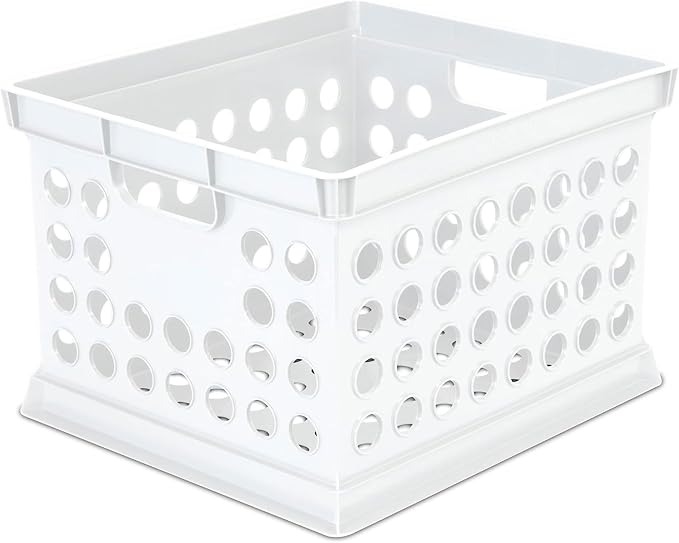 Sterilite Stackable Plastic Storage Crate Bin Organizer File Box with Handles for Home, Office, Dorm, Garage, or Utility Organization, White, 24-Pack