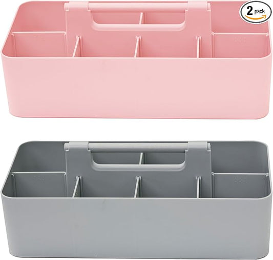 Portable Caddy - Stackable Plastic Caddy with Handle | Desk, Makeup, Dorm, Classroom Art Organizers (Made In Usa) (Indie Pink/Orion Gray)