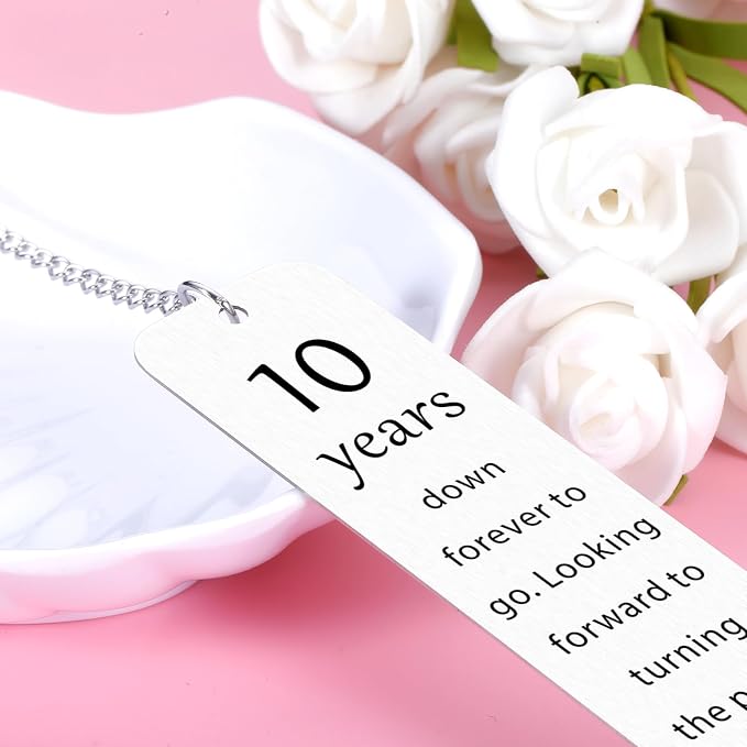 10 Year Anniversary Tin Gifts for Him/Her, 10th Wedding Anniversary for Wife Husband - Tin Anniversary Bookmark for Women Men Couple