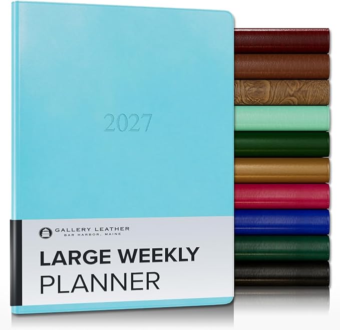 Gallery Leather Large Weekly Monthly Planner 2027, Elegantly Bound Calendar Planner and Notebook with Stylish Gold-Gilded Page Edges, 12 Months - Acadia Pool - 9.75x7.5"