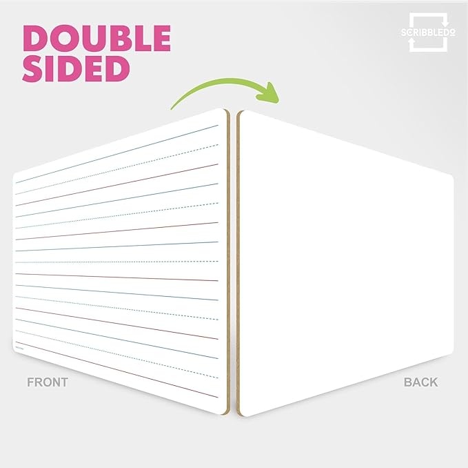 Scribbledo 5 Pack Lined Dry Erase Boards with Markers and Erasers, 9x12 Inch Double Sided White Board with Lines, Lined Dry Erase Boards for Students, Whiteboards with Lines for Classroom, Home