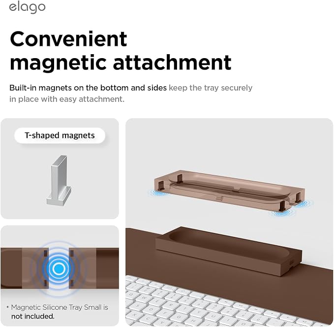 elago Smart Magnetic Desk Mat Pencil Tray – Soft Silicone Organizer for Office Supplies, AirPods, Glasses, Pens – Noise-Free, Non-Slip, Washable, Item for Desk Management [Medium] (Brown)