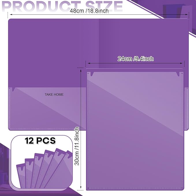 Henoyso 12 Pcs Folders with Pocket School to Home Folder Heavy Duty 2 Pocket Homework Folders with Clear Front Pockets for School Students Parent Teacher Communication (Purple)