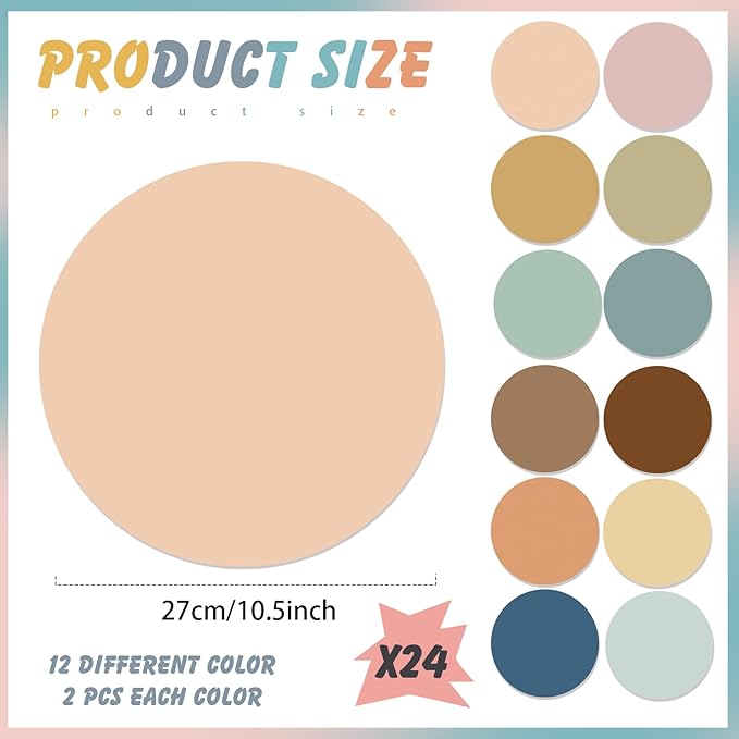 Lincia 24 Pack Erase Dots Circles Colorful 10.5 Inch Removable Vinyl Spot Dry Erase Desktop Writing Spots Set for Classroom Desk Wall Table Teacher Students School Home Desk Wall(Boho)