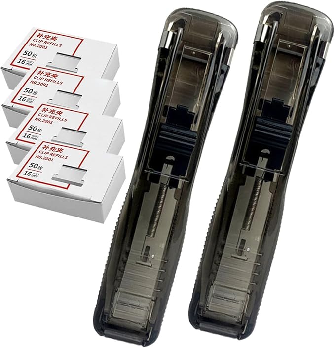 Luxshiny Multi-Function Desktop Stapler and Refillable Fastener Clip Dispenser Set with 200pcs Document Clamps, Portable Office File Binding Machine for Professional Use