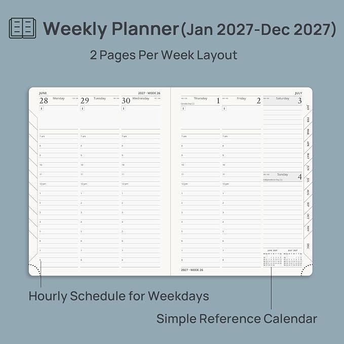 POPRUN 2027 Planner Weekly and Monthly, 6.5" x 8.75" Calendar, Jan 2027- Dec 2027 Agenda, Daily Appointment Book with Hourly Time Slots, Monthly Tabs, Hardcover, 100 GSM - Orange