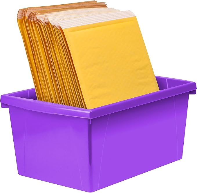 Storex 5.5 Gallon Storage Bin – Plastic Classroom Organizer for Books and Supplies, Violet, 1-Pack (61486A06C)
