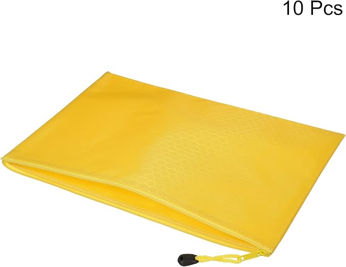 PATIKIL Waterproof Zipper File Bags, 10 Pack A4 Size Document Pocket Storage Organizer Pouch for Travel Office Supply, Yellow
