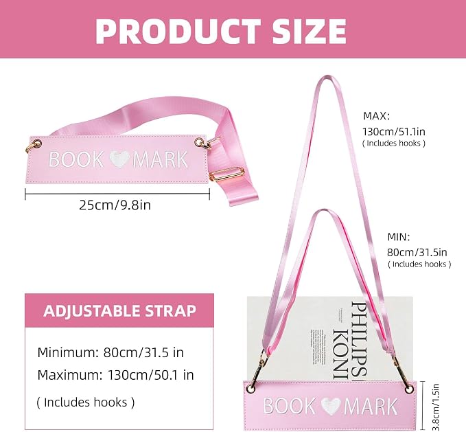 TIDOIRSA Detachable Strap Embroidered Leather Bookmarks Carrier for Woman,Readers,Book Lovers (Pink)