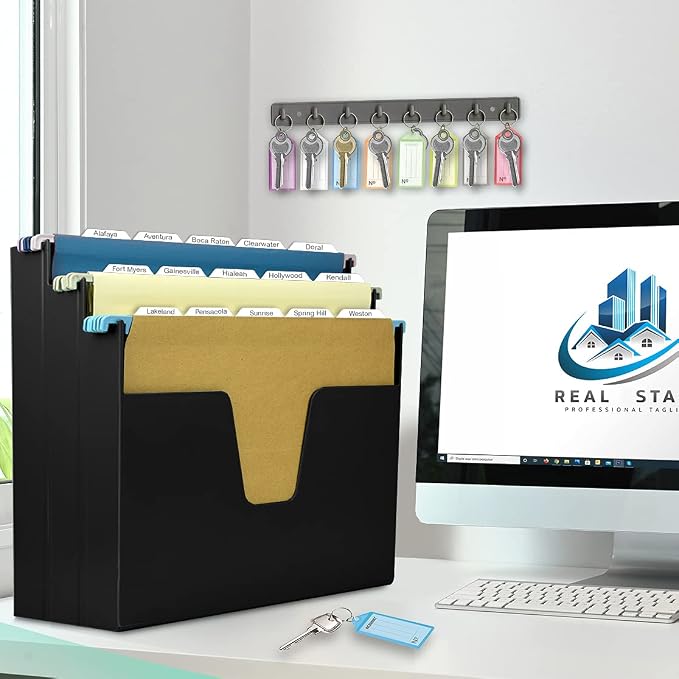 Acrimet 3-Tier Horizontal Hanging File Folder Holder Organizer, Letter Size, Ladder-Style, Open-Top Plastic File Box for Office, Home & School, Black