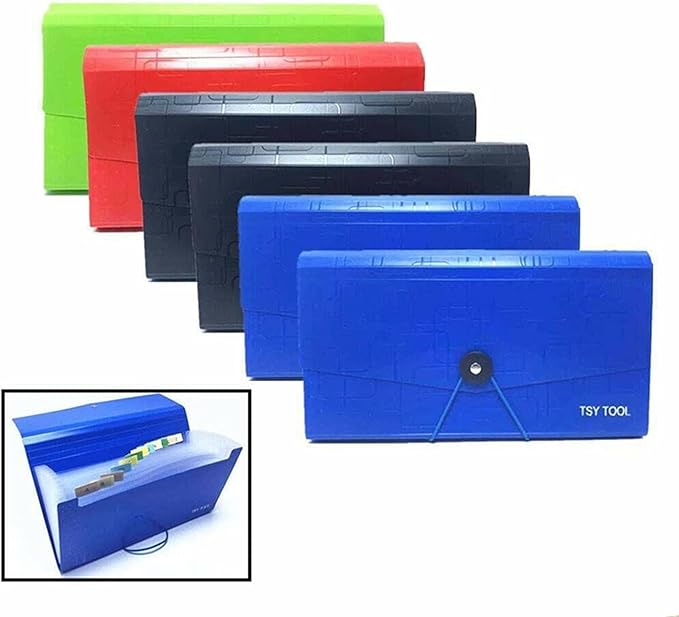 Pack of 4 Expandable File Folder,10"x5.5" Portable Accordion Document Pocket, Office Desk Organizer-13 Pockets,for Receipts, Coupons and Tickets, Check Size Water Resistant-Assorted Color