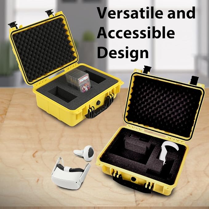 CROSSDESIGN Storage Box for Collectible Cards, Tools, Screws, Craft Supplies DIY Adjustable Organizer Box with Removable Dividers & Protective Foam, Lightweight Stackable Storage Container Yellow