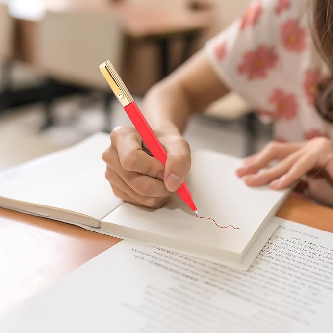 6 Pack Gel Pens Red 0.5mm Medium Point Red Gel Ink Pens with Cap Quick Drying Ballpoint Pen Smooth Writing Fine Point Pen for Journaling School Office Supplies