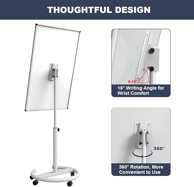TANKEE Mobile Whiteboard on Wheels - 40'' x 26'' Portable Magnetic Standing White Board, Dry Erase Board with Stand, Flip Chart Easel for Classroom Teachers with Paper Pads