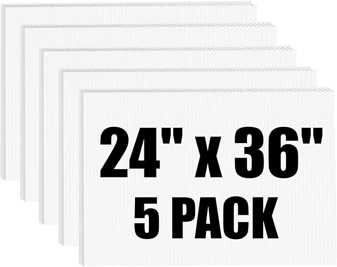 Corrugated Plastic Board 24" x 36", 5 Pack White Plastic Poster Board & Blank Yard Signs, 3/16 Inches Thick Double-Sided Poster Sheets for School Projects, Craft, Art, Garage Sale, Rent