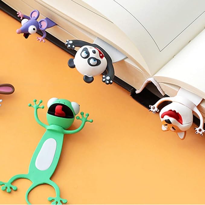Cartoon Bookmarks, 3D Stereo Wacky Animal Book Mark, Ouch Series, PVC Funny Cute creatived Gifts (Gecko)