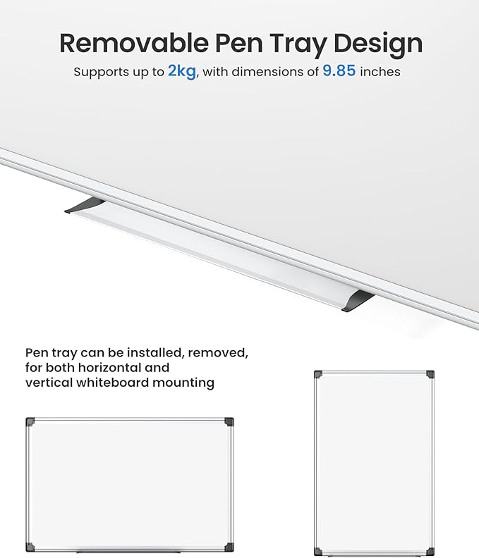 VUSIGN Magnetic White Board Kit for Wall 18" x 12", 1 Dry Eraser & 2 Multicolor Markers & 4 Magnetic Pins, Sliver Reinforced Aluminum Frame for Home, School, Office