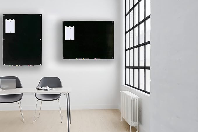 Audio-Visual Direct Magnetic Black Glass Dry-Erase Board Set - 2' x 1.5' - Includes Magnets, Hardware & Marker Tray
