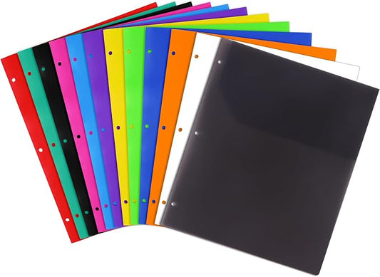 Feosky Folders with Pockets, Plastic 2 Pocket Folders, 2 Pockets Folder and 3 Hole for School, Home, and Office, 12 Assorted Colors