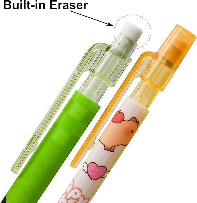 Maydahui 12 Pcs 2B 0.5 mm Cute Cartoon Capybara and Panda Mechanical Pencils With Eraser and 100 Pcs Lead Refills For Drawing Homework Stationery Supplies