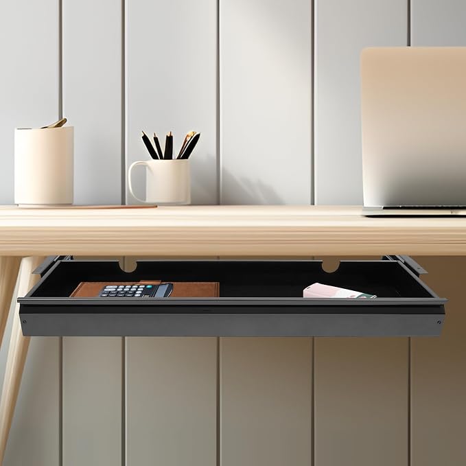 30 Inch Under Desk Mounted Sliding Pull-out Drawer Storage for Sit Stand Workstation Office(Applicable Table Thickness: 0.79in) Black