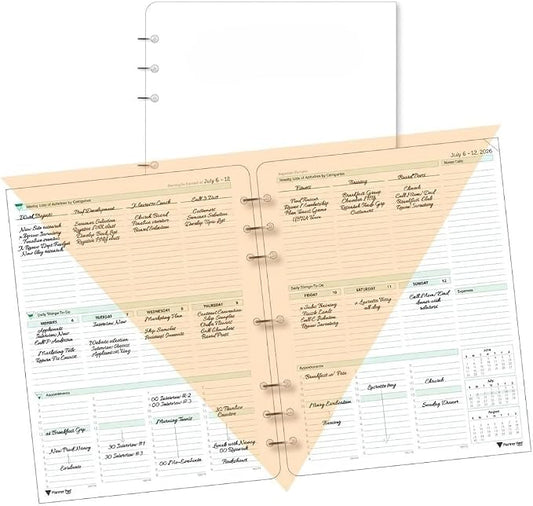 Planner Pad 7 Hole Loose Leaf July 2026 – June 2027 / Academic Year 8 1/2" x 11” 3-Tier Funnel Down 12 Month Large Size Organizer, Black Ink