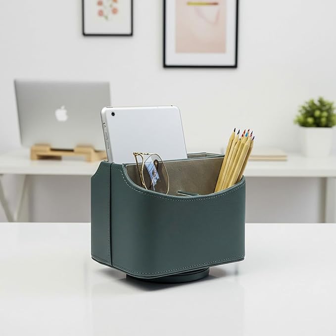UnionBasic Rotating Desk Organizer, 360 Desk Spinning Caddy, Desktop TV Guide/Mail/Media/Remote Controller Holder Organizer,Lychee Dark Ivy